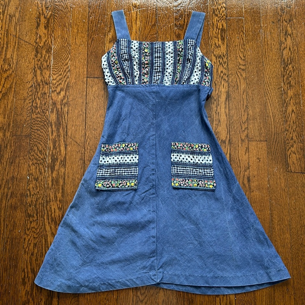 70s Denim & Patchwork Pinafore
